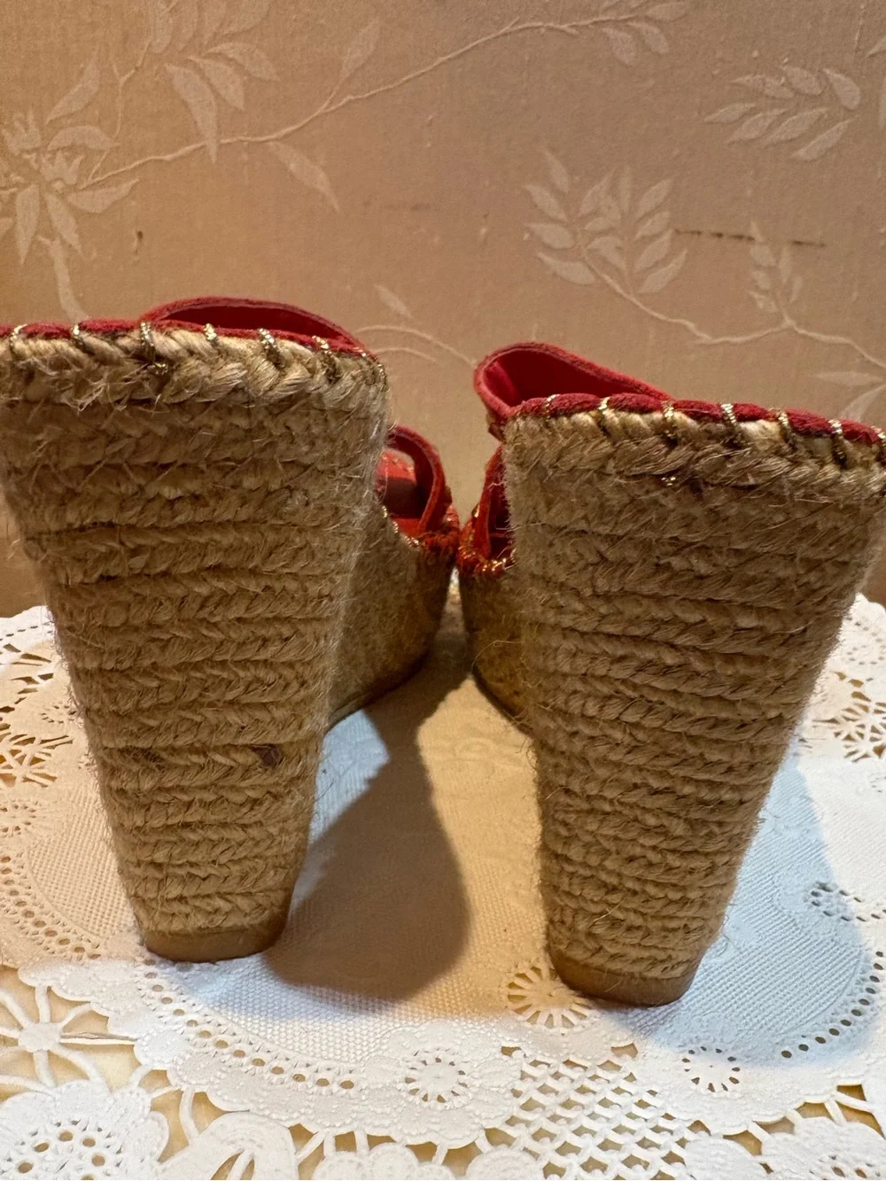 Andre Assous Red Studded Espadrille Wedge Sandals